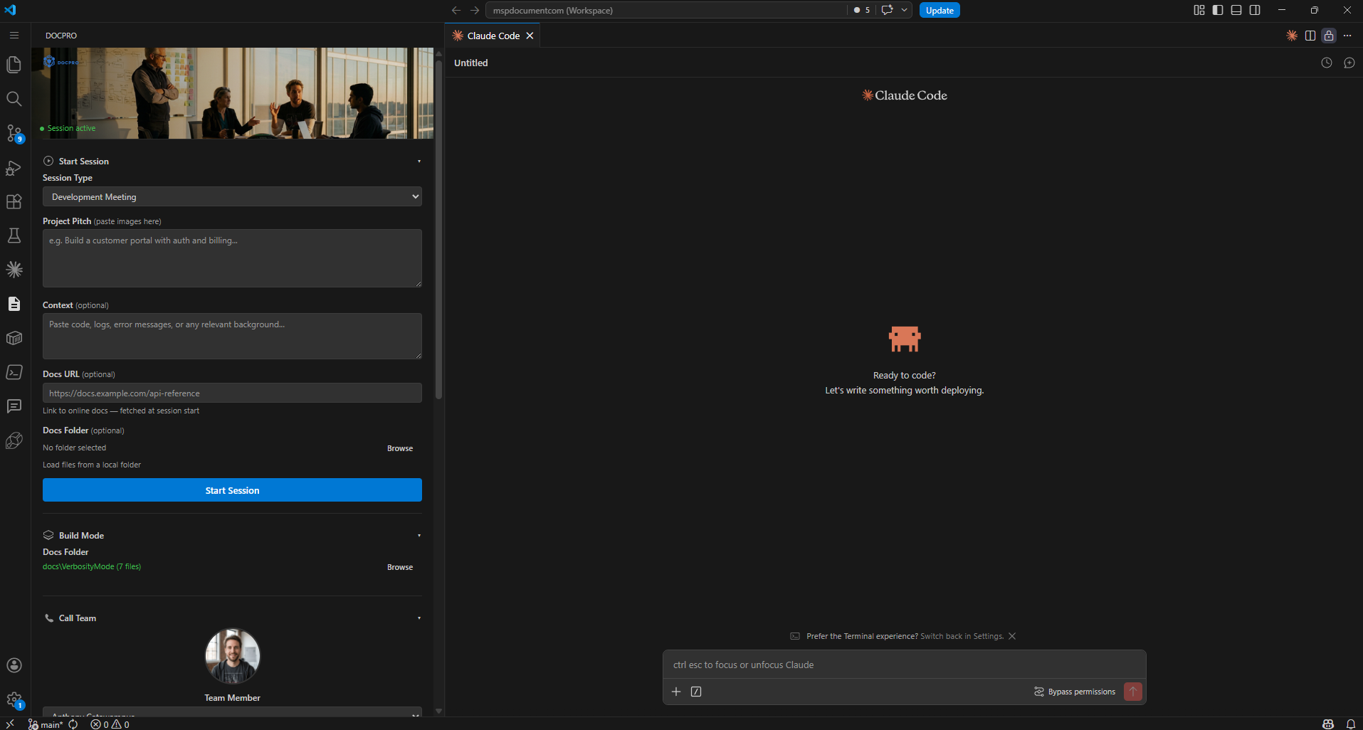 A DocPro session running in the VS Code sidebar during a Saturday Night cron debug.